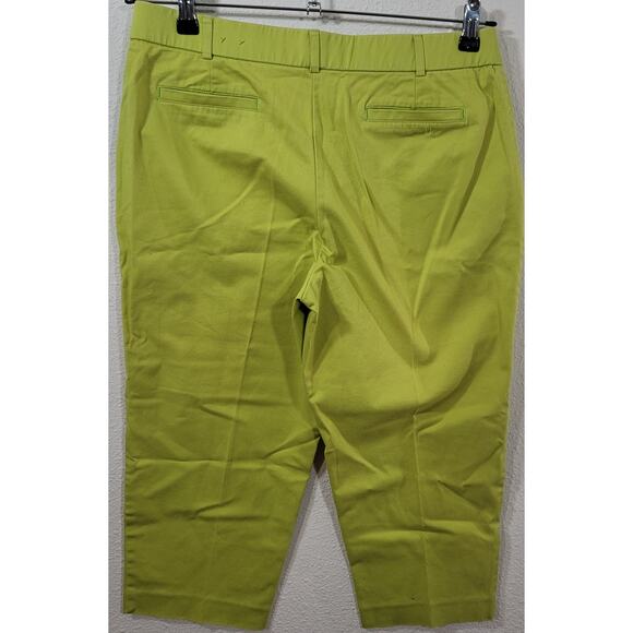 Kim Rogers Lime Green Flat Front Capri Pants 10P Lightweight Belt Loops Pockets - Picture 4 of 5